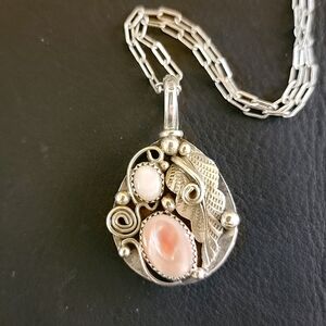 Vintage Navajo Sterling Mother of Pearl/ reversible Turquoise Bear Claw Necklace